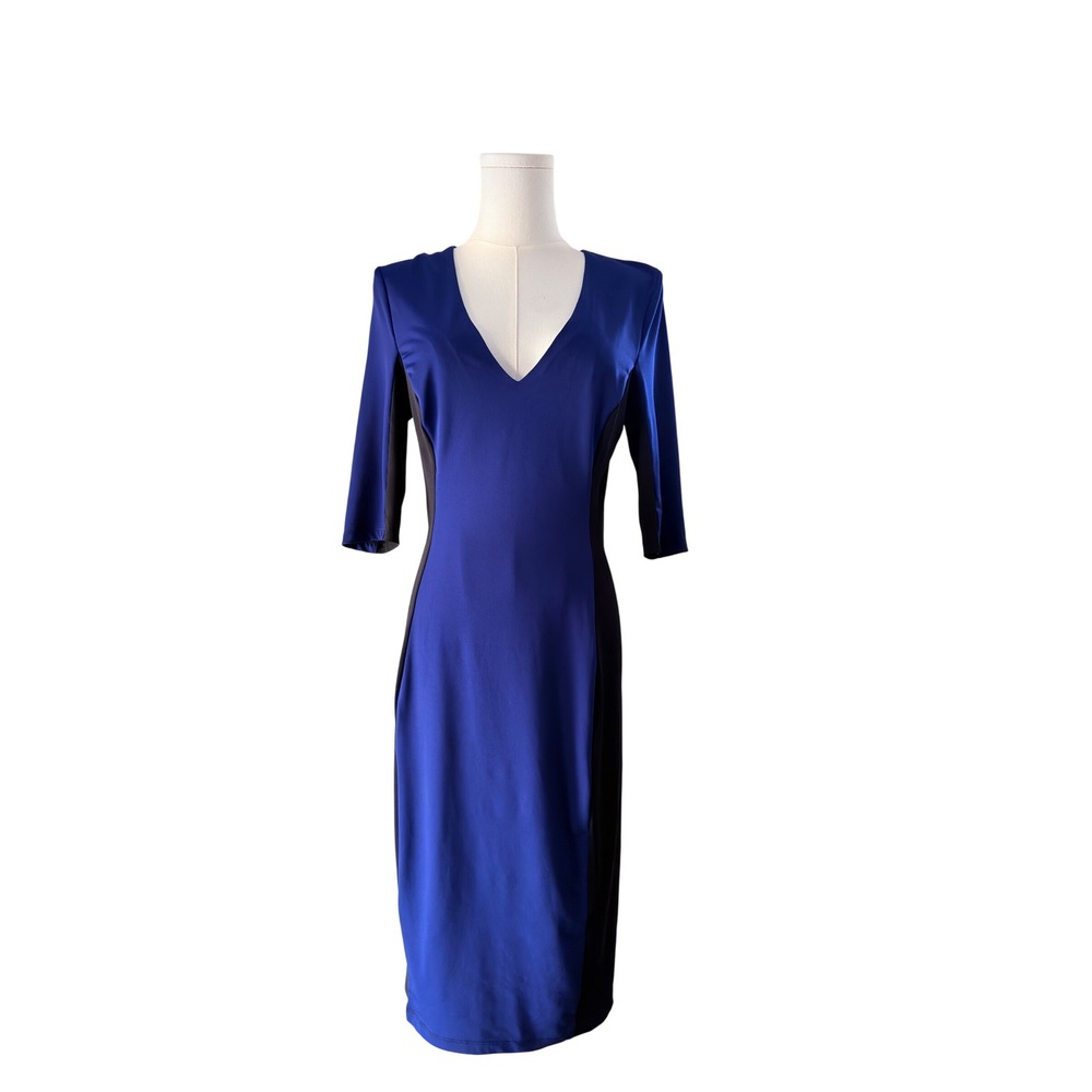 Kardashian Kollection Fall '13 Blue Black Colorblock Bodycon Sheath Midi Dress L